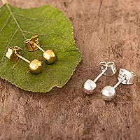 18K gold plated and sterling silver stud earrings, 'Heavenly Lights' (2 pairs) - Sterling Silver and 18K Gold Plated Stud Earrings (2 Pairs)