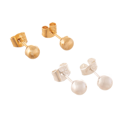 18K gold plated and sterling silver stud earrings, 'Heavenly Lights' (2 pairs) - Sterling Silver and 18K Gold Plated Stud Earrings (2 Pairs)