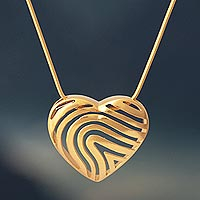Gold plated pendant necklace, 'Swirling Heart'
