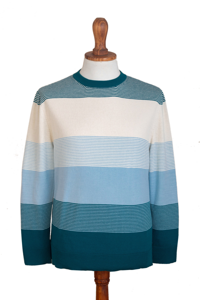 Men's cotton sweater, 'Cool Horizons' - Men's Striped Pima Cotton Sweater