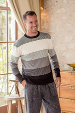 Men's cotton sweater, 'Dark Horizons' - Striped All-Cotton Sweater from Peru