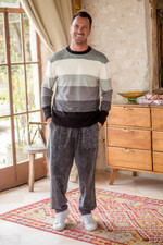 Men's cotton sweater, 'Dark Horizons' - Striped All-Cotton Sweater from Peru