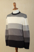 Men's cotton sweater, 'Dark Horizons' - Striped All-Cotton Sweater from Peru