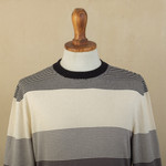 Men's cotton sweater, 'Dark Horizons' - Striped All-Cotton Sweater from Peru