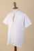 Men's cotton shirt, 'Summer' - Men's Casual White Cotton Shirt Bohemian Style Made in Peru