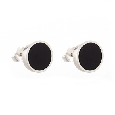 Round Black Onyx and Sterling Silver Stud Earrings