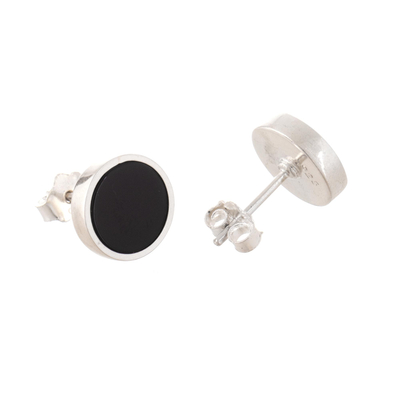 Onyx stud earrings, 'Midnight Soiree' - Round Black Onyx and Sterling Silver Stud Earrings