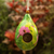 Dried mate gourd bird house, 'Hummingbird Lair' - Hummingbird-Themed Green Dried Gourd Bird House from Peru