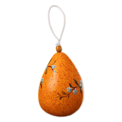 Pajarera de calabaza mate seca, 'Refugio Floral Naranja' - Pajarera de calabaza mate seca naranja pintada a mano de Perú