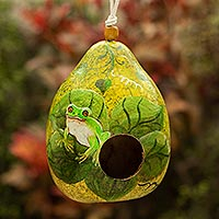 Dried mate gourd birdhouse, Green Frog Pond