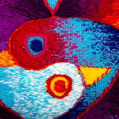 Wandteppich aus Alpaka-Mischung - Handgewebter Wandteppich aus Alpaka-Mischung mit Vogel und Herz