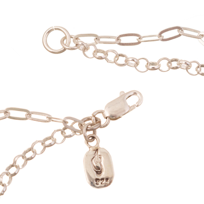 Cultured pearl anklet, 'River Romance' - Double-chained Anklet with Heart Shaped Pearl Pendant