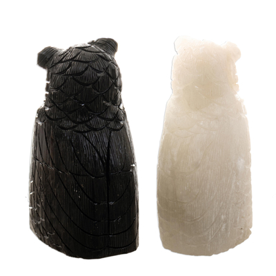 Esculturas de ónix, (par) - Figuras de búho de ónix blanco y negro de 5 pulgadas (par)