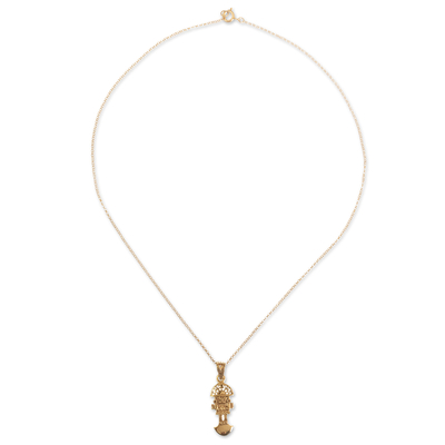 Gold plated pendant necklace, 'Andean Force' - 18K Gold Plated Necklace with Inca Tumi Pendant