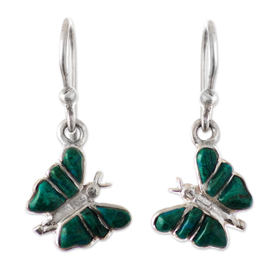 Butterfly-Themed Silver Earrings with Chrysocolla Accents