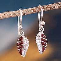 Jasper dangle earrings, 'Come to Life' - Fine Silver and Jasper Leaf Dangle Earrings with Hooks