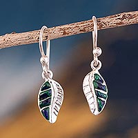 Azure-malachite dangle earrings, 'Come to Life' - Fine Silver and Azure-Malachite Dangle Earrings