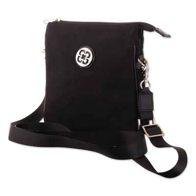 Black Canvas Shoulder Bag with Multiple Compartments