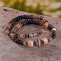 Ceramic beaded stretch bracelets, 'Mountain Stroll' (pair)