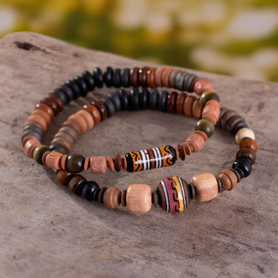 Ceramic beaded stretch bracelets, Mountain Stroll (pair)