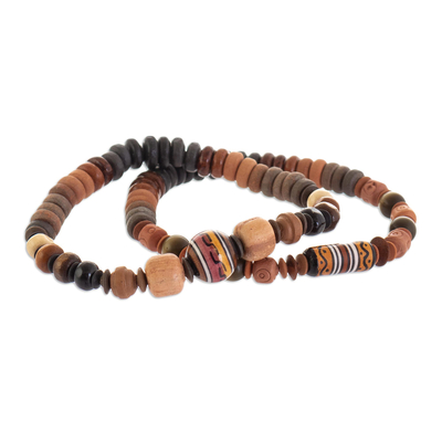 Ceramic beaded stretch bracelets, 'Mountain Stroll' (pair) - Ceramic Beaded Stretch Bracelets in Earth Tones (Pair)
