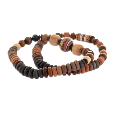 Ceramic beaded stretch bracelets, 'Mountain Stroll' (pair) - Ceramic Beaded Stretch Bracelets in Earth Tones (Pair)