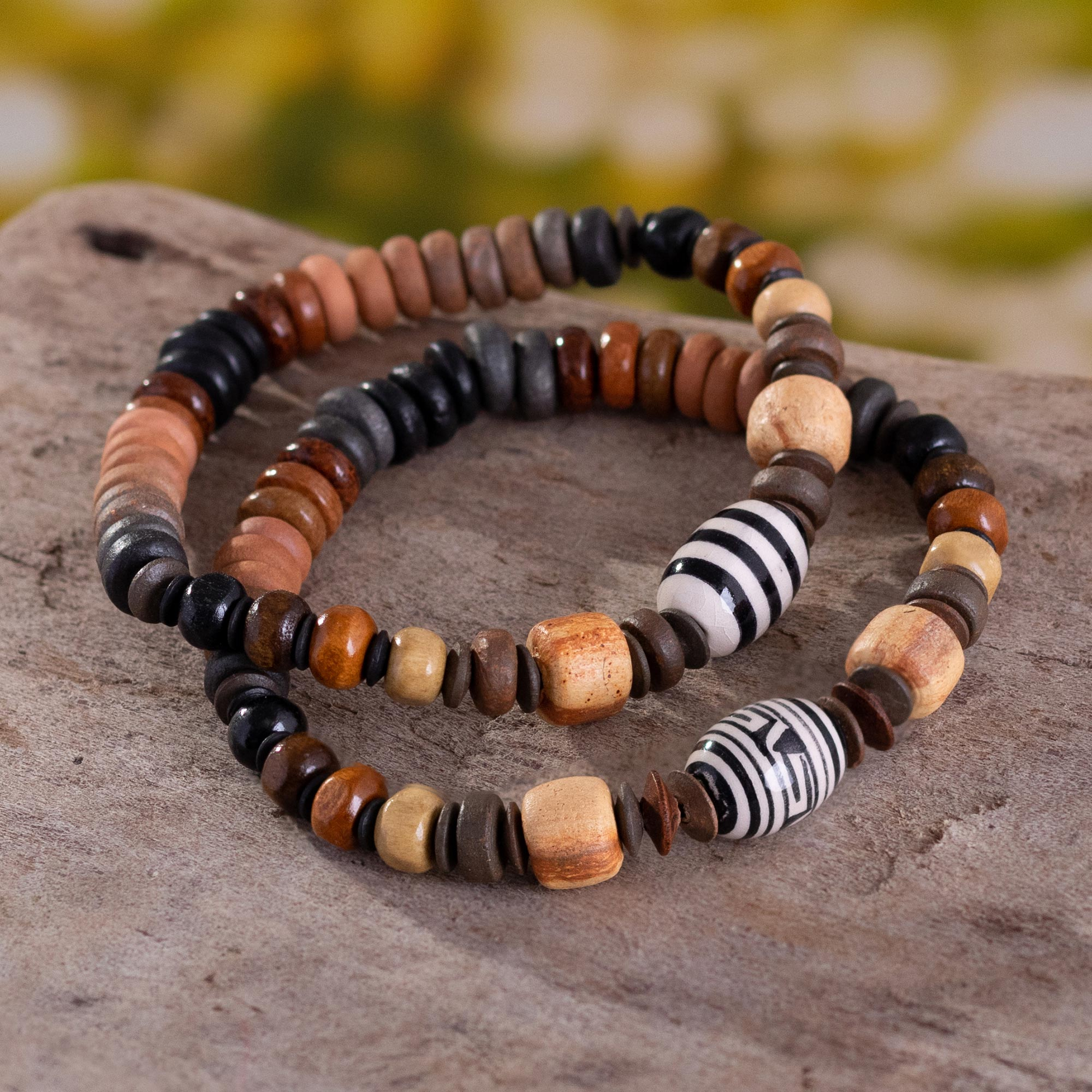 Wooden and beaded bracelets/ earth tone bracelets