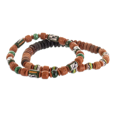 Ceramic beaded stretch bracelets, 'Rain Forest Stroll' (pair) - Ceramic Beaded Stretch Bracelets in Greens and Browns (Pair)