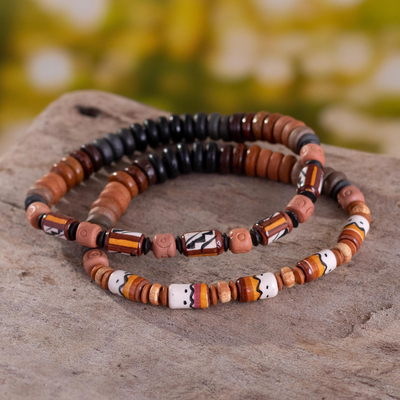 Stretch-Armbänder aus Keramikperlen, (Paar) - Inka-inspirierte handbemalte Keramikperlenarmbänder (Paar)
