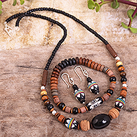 Juego de joyería de cerámica, 'Inca Seeds' - Juego de collar, pulsera y aretes de cerámica andina