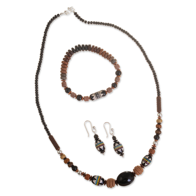 Ceramic jewelry set, 'Inca Seeds' - Andean Ceramic Necklace Bracelet and Earrings Set