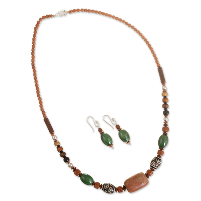 Jasper beaded jewelry set, 'Green Peru' - Jasper and Ceramic Beaded Necklace and Earring Set