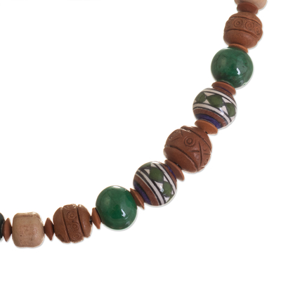 Ceramic beaded jewellery set, 'Green Mountains' - Ceramic Beaded Necklace and Earring Set in Earth colours