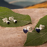 Sodalite and Obsidian Stud Earrings from Peru (2 Pairs), 'Nature's Forge'