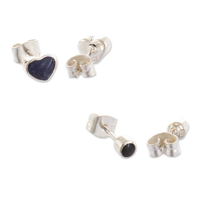 Sodalite and obsidian stud earrings, 'Nature's Forge' (2 pairs) - Sodalite and Obsidian Stud Earrings from Peru (2 Pairs)