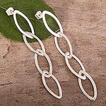 Sterling Silver Dangle Earrings of Oval Links from Peru, 'Linked Fortunes'