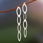 Sterling silver dangle earrings, 'Linked Fortunes' - Sterling Silver Dangle Earrings of Oval Links from Peru