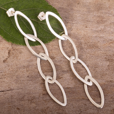 Sterling silver dangle earrings, 'Linked Fortunes' - Sterling Silver Dangle Earrings of Oval Links from Peru