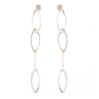 Sterling silver dangle earrings, 'Linked Fortunes' - Sterling Silver Dangle Earrings of Oval Links from Peru