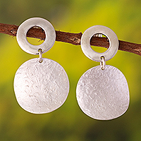 Sterling silver dangle earrings, 'Halo on the Moon' - Sterling Silver Textured Disc Dangle Earrings from Peru