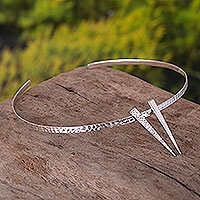 Sterling silver collar necklace, 'Dual Lightning' - Sterling Silver Collar Necklace with Spike Pendants