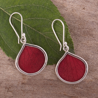 Ohrhänger aus Sterlingsilber - Ohrhänger aus Sterlingsilber und roten Blättern aus Peru