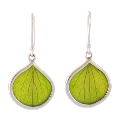 Ohrhänger aus Sterlingsilber - Ohrhänger aus Sterlingsilber und grünen Blättern aus Peru