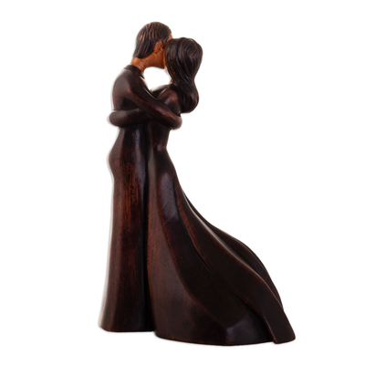 Cedar wood sculpture, 'Never-Ending Kiss' - Stained Cedar Wood Figure of a Man and Woman Kissing