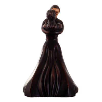 Cedar wood sculpture, 'Never-Ending Kiss' - Stained Cedar Wood Figure of a Man and Woman Kissing