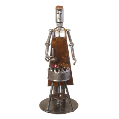 Recycled metal sculpture, 'Barbecue Time' - Recycled Metal Sculpture of Man Barbecuing