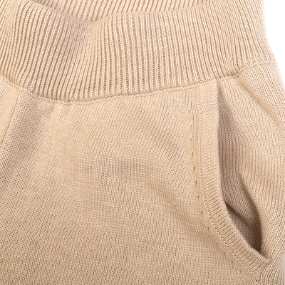 Pantalón de punto mezcla de algodón y baby alpaca - Pantalón beige de punto de mezcla de algodón