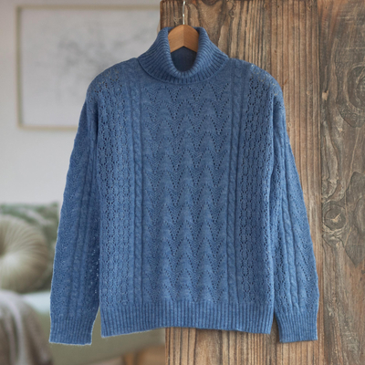 Baby alpaca blend turtleneck sweater, 'Glacier Blue' - Alpaca Blend Blue Turtleneck Sweater