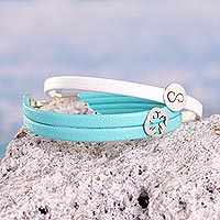 Sterling silver accented wristband bracelet, 'Dual Mysticism' (pair) - White and Blue Wristbands with Sterling Silver (Pair)