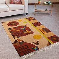 Wool area rug, 'Modern Inca' (4x6) - Geometric Wool Area Rug from Peru (4x6)